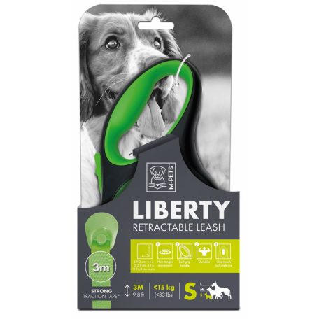 M-PETS automata póráz Liberty S 3m 15kg zöld